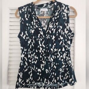 Calvin Klein Green Animal Print Sleeveless Blouse Stretch‎ Small Office Church